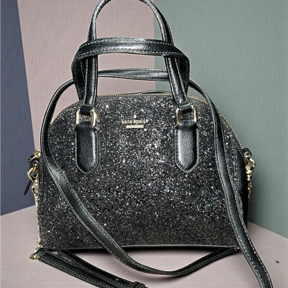 kate spade Handbags - Kate Spade Black Glitter Domed Satchel EUC